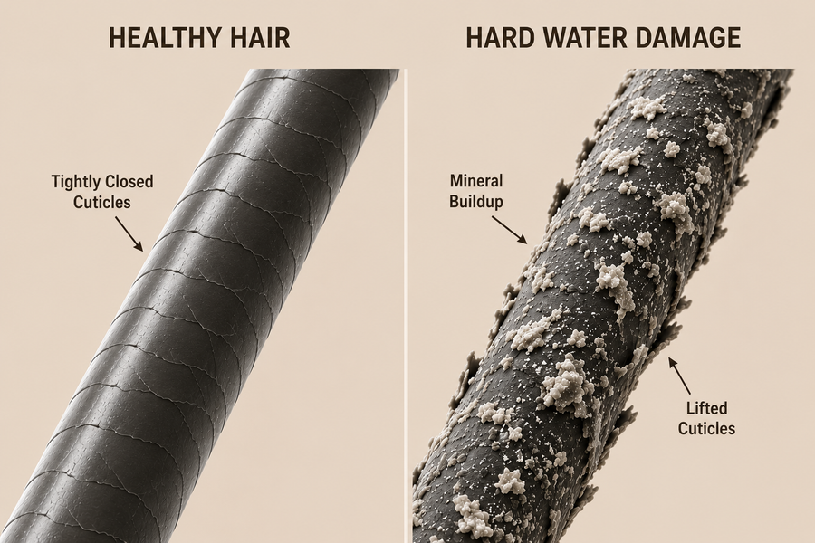 Healthy hair vs hard-water damage comparison