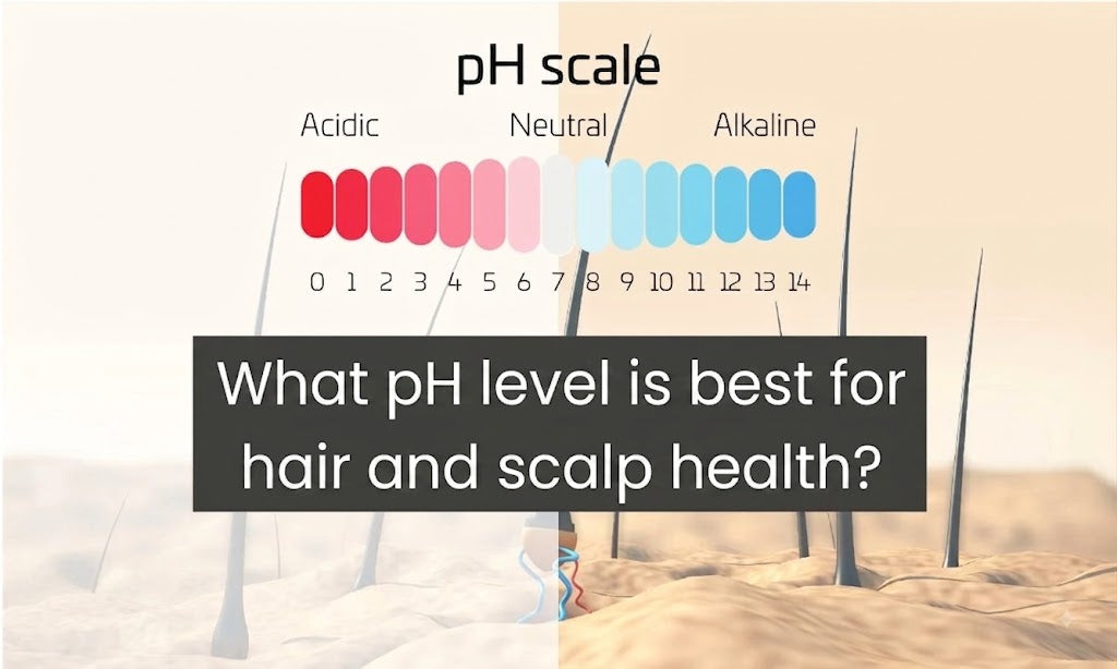 A pH scale strip, illustrating the ideal pH level for hair and scalp health