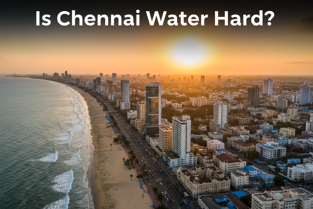 Chennai cityscape with the question is Chennai water hard, on OMR and Velachery tanker supply