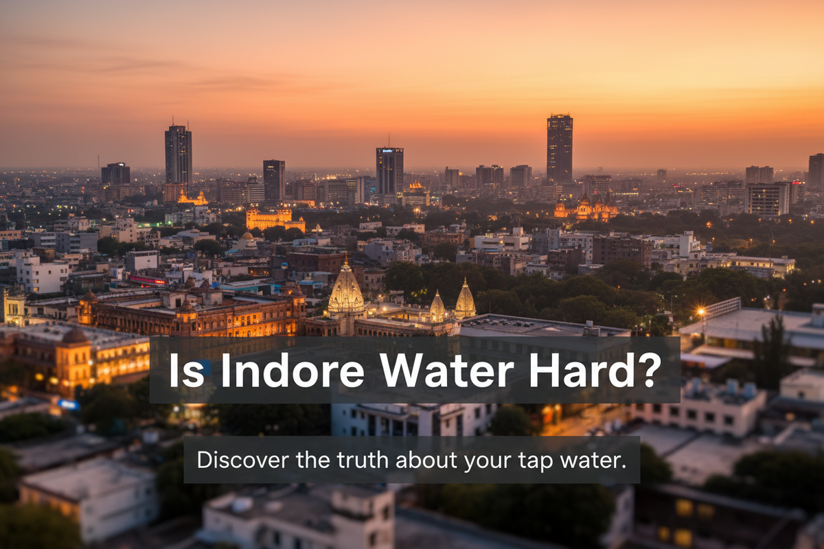 Indore cityscape with the overlay question is Indore water hard