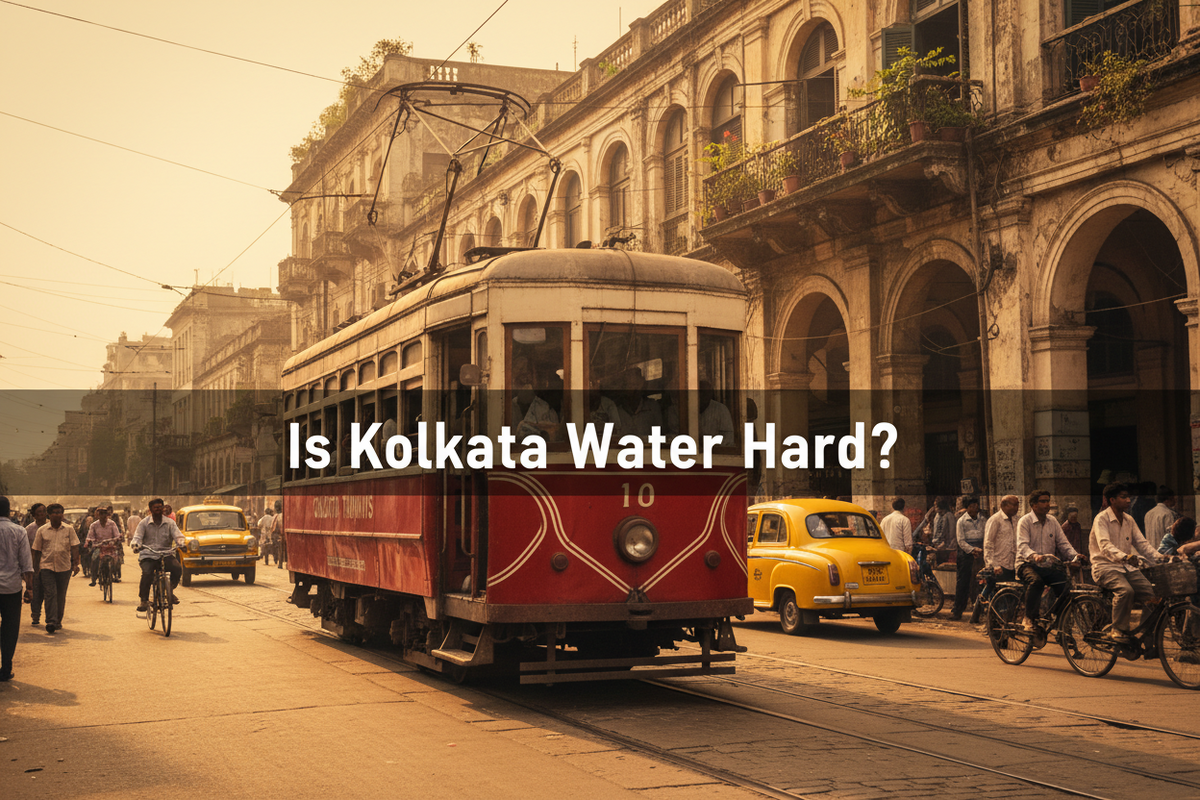 A red Kolkata tram, illustrating what Kolkata hard water means for hair and scalp