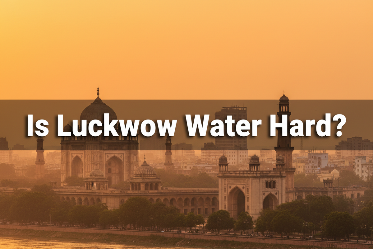 Lucknow cityscape with the overlay question is Lucknow water hard