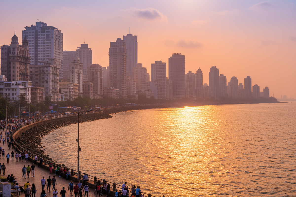 Mumbai skyline from Marine Drive, illustrating Navi Mumbai and Thane water hardness