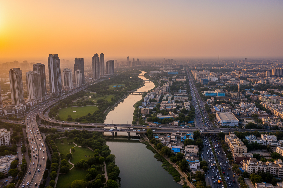Noida and Ghaziabad cityscape, illustrating what the water does to hair and scalp